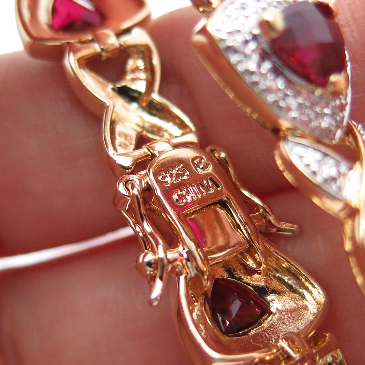 ROSS SIMONS 925 Sterling Gold Plated Lab-Created Ruby Infinity Link Bracelet 8"