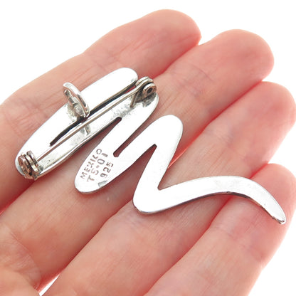 925 Sterling Silver Vintage Mexico Modernist Zig Zag Pin Brooch / Pendant