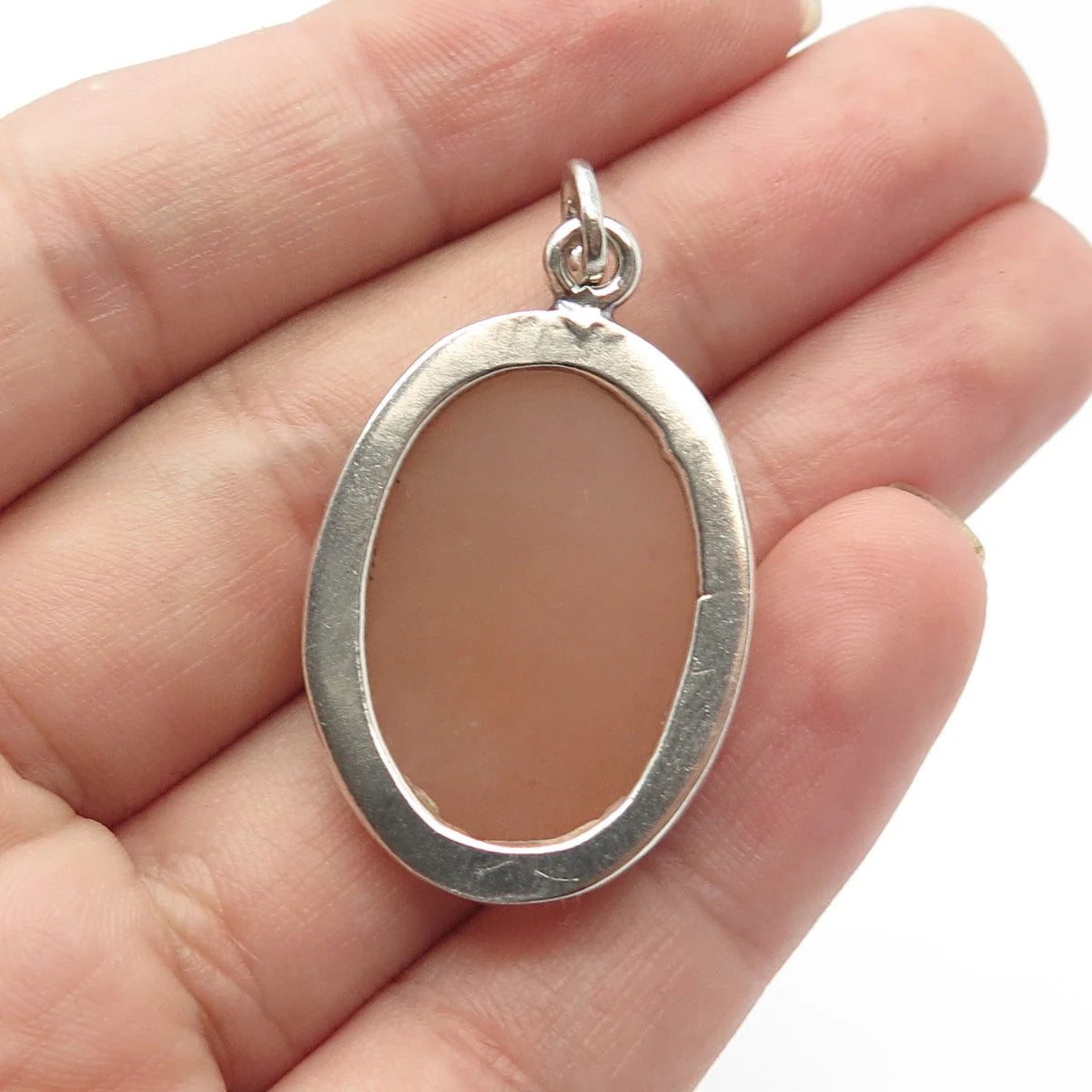 925 Sterling Silver Vintage Real Calcite Gem Oval Pendant