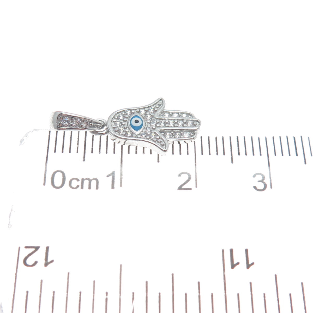 925 Sterling Silver Round-Cut Shaped C Z & Enamel Evil Eye Hamsa Amulet Pendant