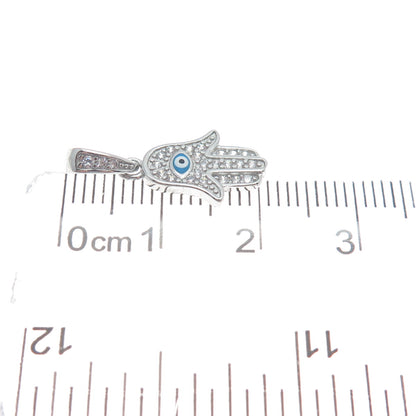 925 Sterling Silver Round-Cut Shaped C Z & Enamel Evil Eye Hamsa Amulet Pendant
