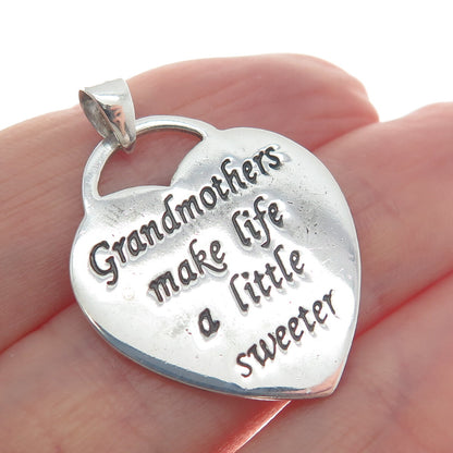 925 Sterling Silver Vintage Grandmothers Heart Charm Pendant