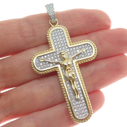 925 Sterling Silver Gold Plated C Z Crucifix Cross Religious Pendant