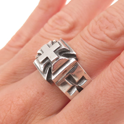 King Baby 925 Sterling Silver Vintage Gothic Cross Oxidized Ring Size 9