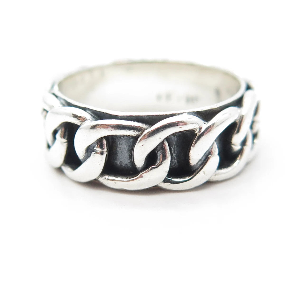 925 Sterling Silver Vintage Cable Link Style Oxidized Band Ring Size 8.75