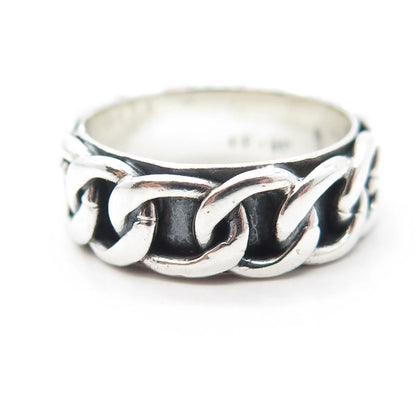 925 Sterling Silver Vintage Cable Link Style Oxidized Band Ring Size 8.75