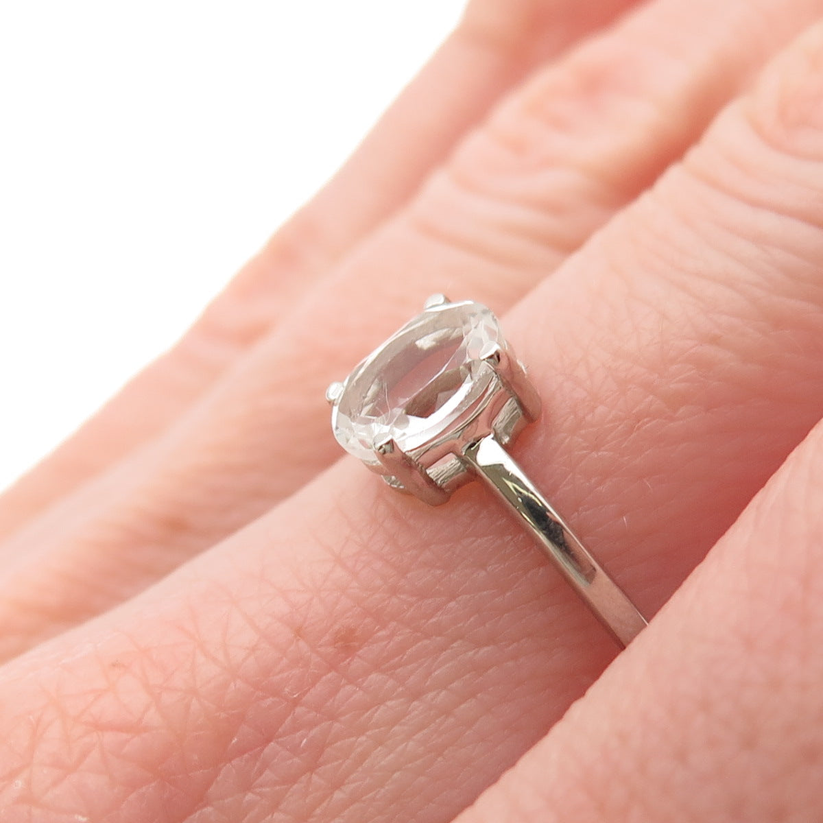 Dazzlers 925 Sterling Silver Real Oval-Cut White Topaz Engagement Ring Size 6.75