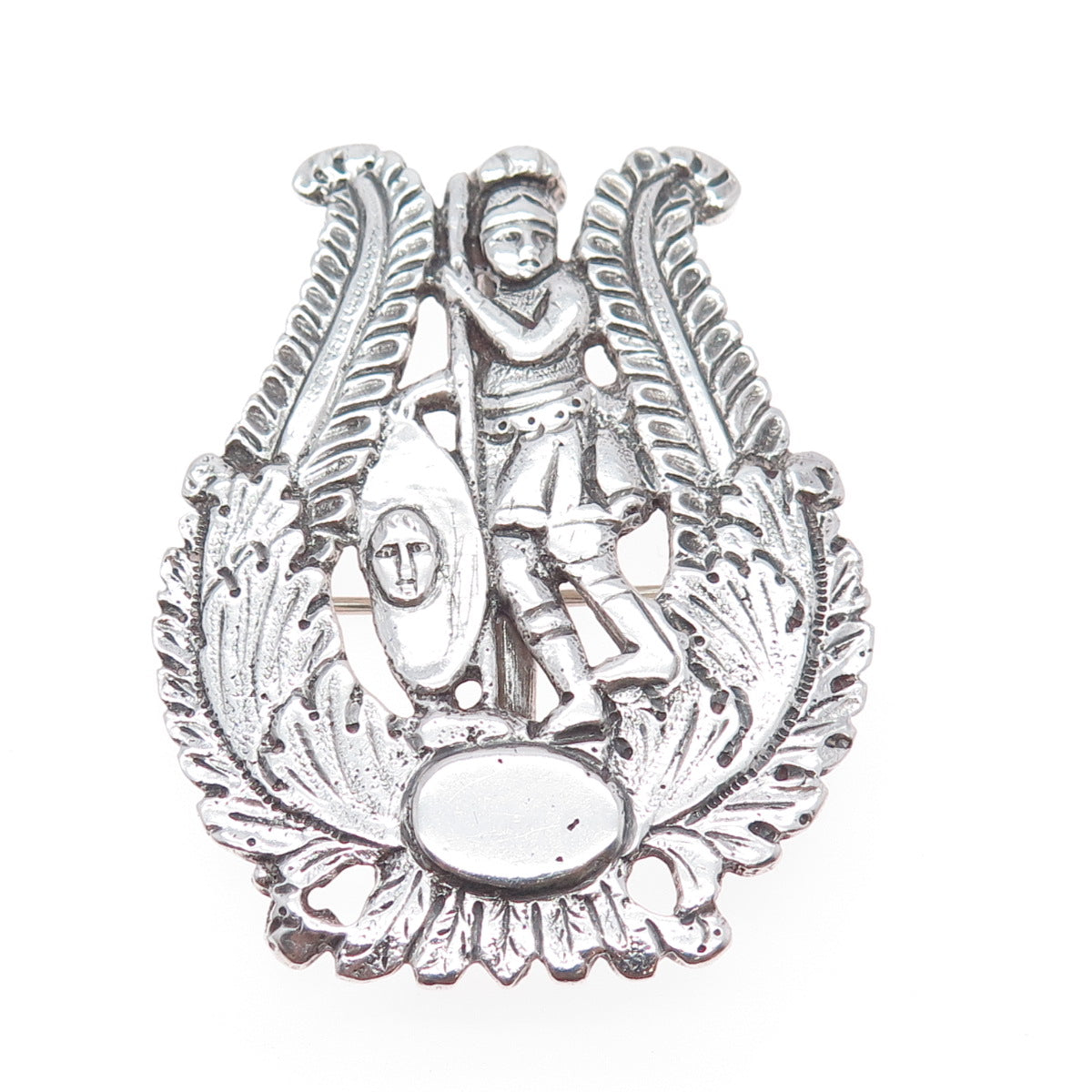 900 Silver Antique Italy Neapolitan Holy Warrior Pin Brooch / Slide Pendant