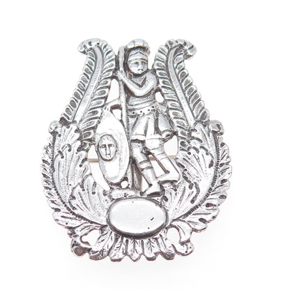 900 Silver Antique Italy Neapolitan Holy Warrior Pin Brooch / Slide Pendant