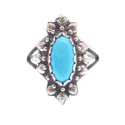 COLEMAN CO 12K Rose & Yellow Gold 925 Sterling Vintage Turquoise Ring Size 11.25