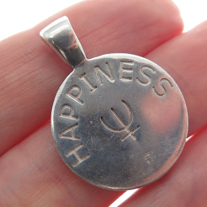 925 Sterling Silver 2-Tone Vintage Happiness Chinese Character Oxidized Pendant