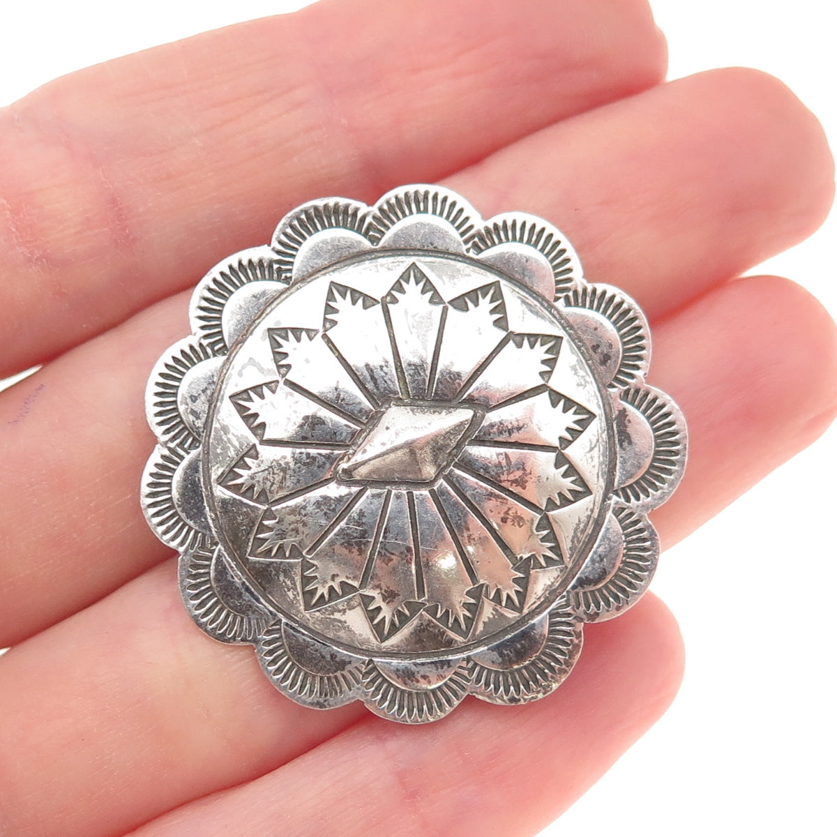 Old Pawn 925 Sterling Silver Vintage Southwestern Concho Tribal Pin Brooch