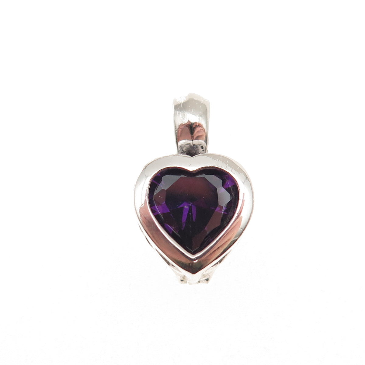 925 Sterling Vintage Real Amethyst Interchangeable Heart Cage Mini Charm Pendant
