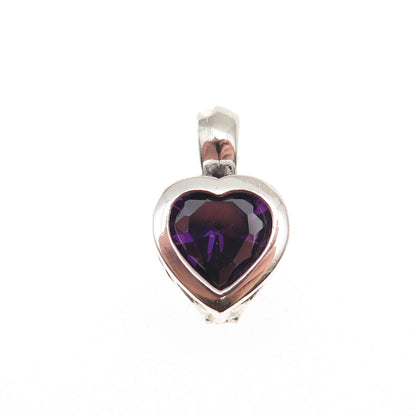 925 Sterling Vintage Real Amethyst Interchangeable Heart Cage Mini Charm Pendant