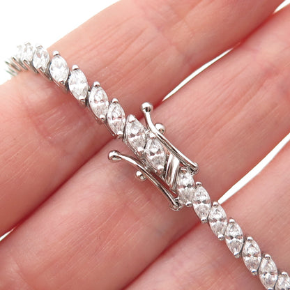 925 Sterling Silver Marquise-Cut C Z Link Bracelet 7.25"