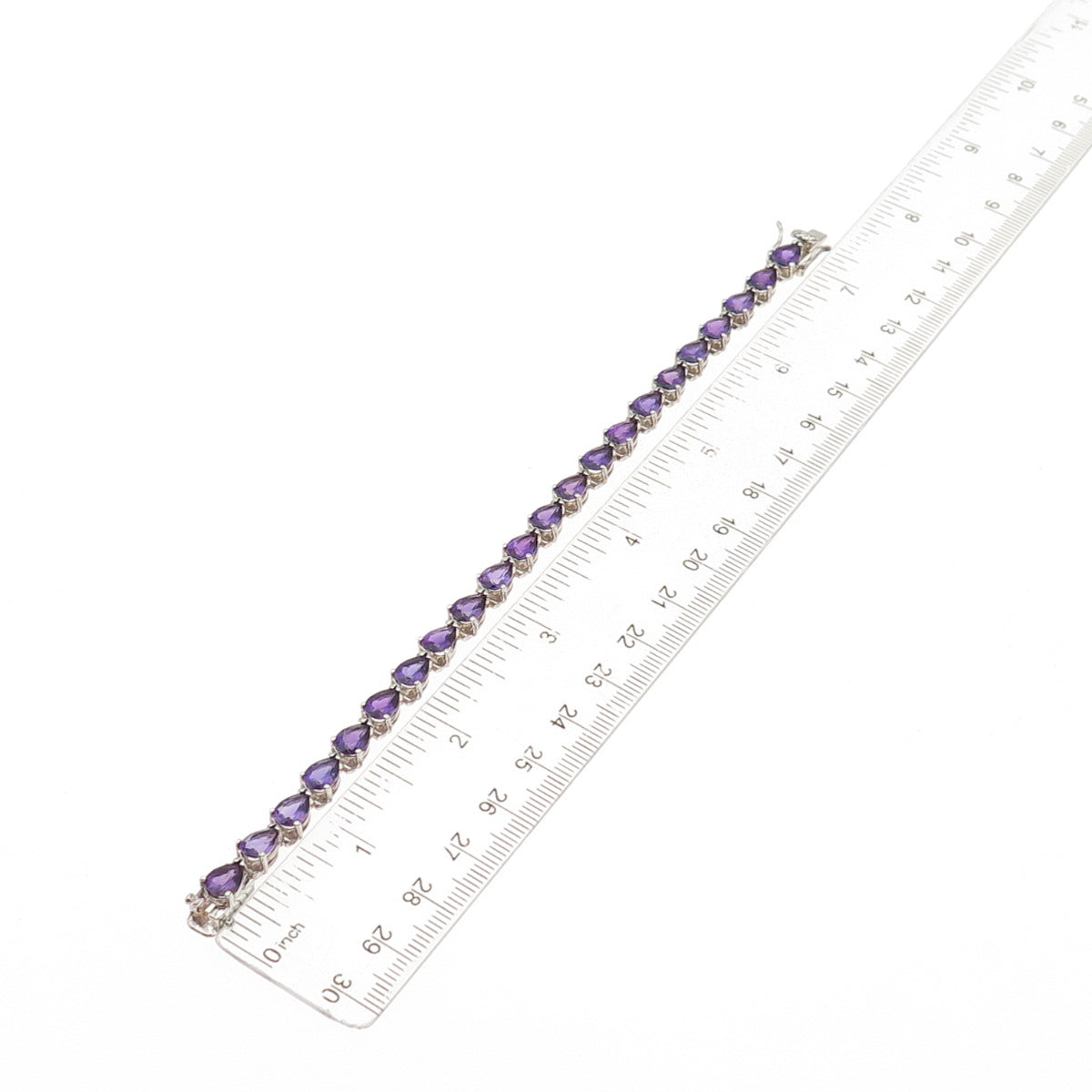 925 Sterling Silver Vintage Real Pear-Cut Amethyst Teardrop Link Bracelet 7"