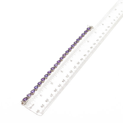 925 Sterling Silver Vintage Real Pear-Cut Amethyst Teardrop Link Bracelet 7"