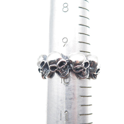925 Sterling Silver Vintage Skull All Around Oxidized Biker Ring Size 9.75