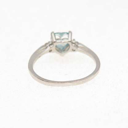 925 Sterling Silver Vintage Blue & White C Z Heart Ring Size 4.75