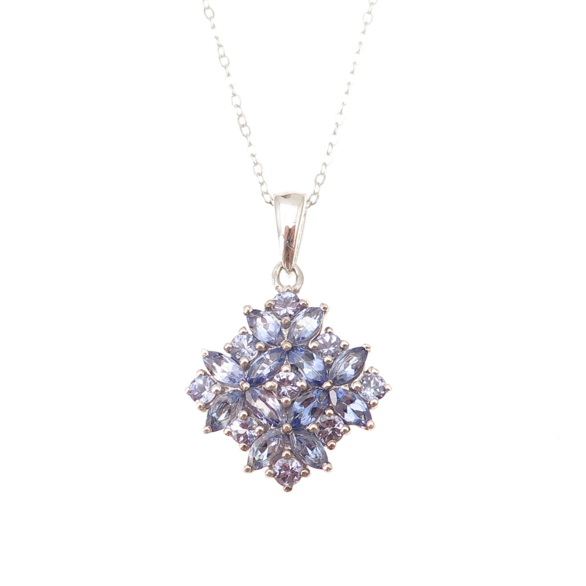 Chuck Clemency Sterling Silver Real Tanzanite Floral Cable Chain Necklace 20"