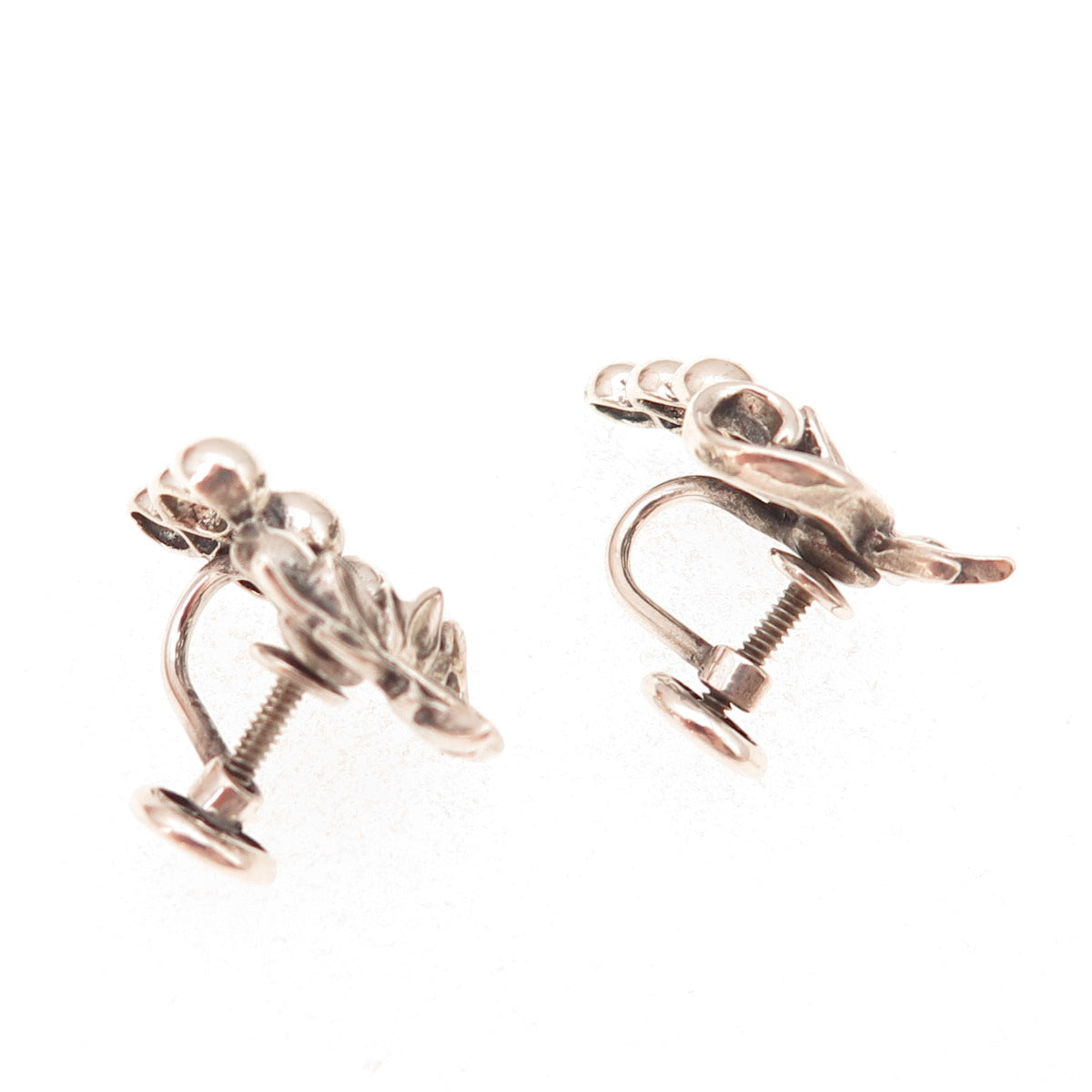 925 Sterling Silver Antique Art Deco Grape Oxidized Screw Back Earrings