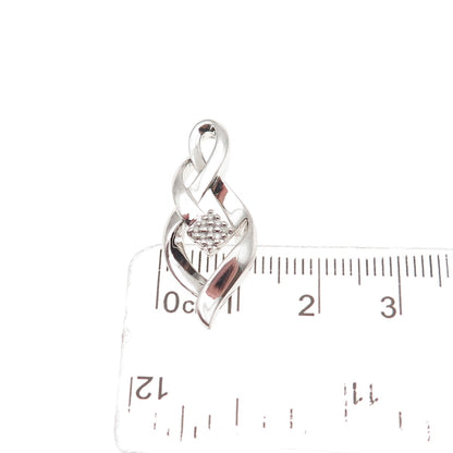 SUN 925 Sterling Silver Real Round-Cut Diamond Twisted Charm Pendant