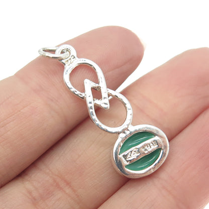 925 Sterling Silver Vintage Real Malachite Modernist Infinity Pendant