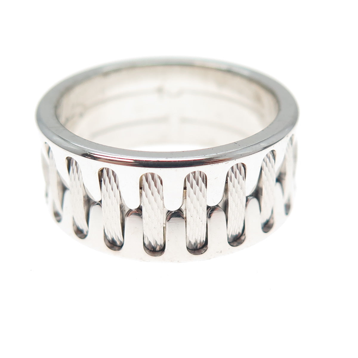 NEOS 925 Sterling Silver Textured Sewing Stitches Band Ring Size 7.75