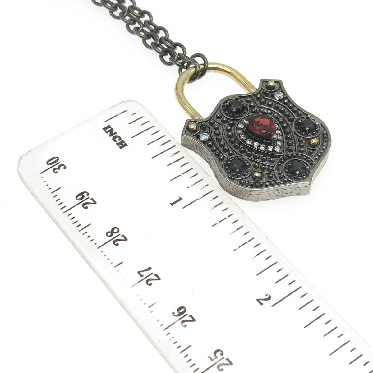 MICHAEL VALITUTTI 925 Sterling Silver White Topaz Garnet Spinel Gem Necklace 32"