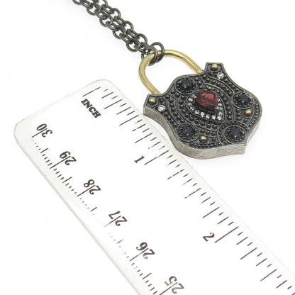 MICHAEL VALITUTTI 925 Sterling Silver White Topaz Garnet Spinel Gem Necklace 32"