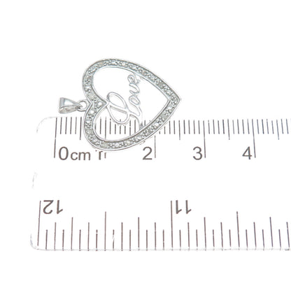 HAN 925 Sterling Silver Real Round-Cut Diamond Love Heart Minimalist Pendant