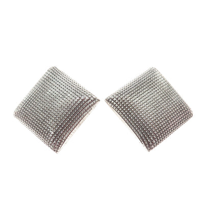 970 Silver Vintage Mexico Modernist Puffy Pillow Clip On Earrings