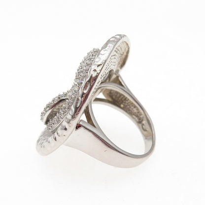 925 Sterling Silver Round-Cut C Z Modernist Hammered Statement Ring Size 6