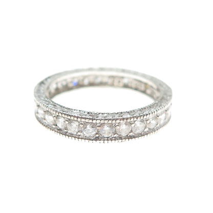 925 Sterling Silver Round-Cut Shaped C Z All Around Eternity Band Ring Size 6