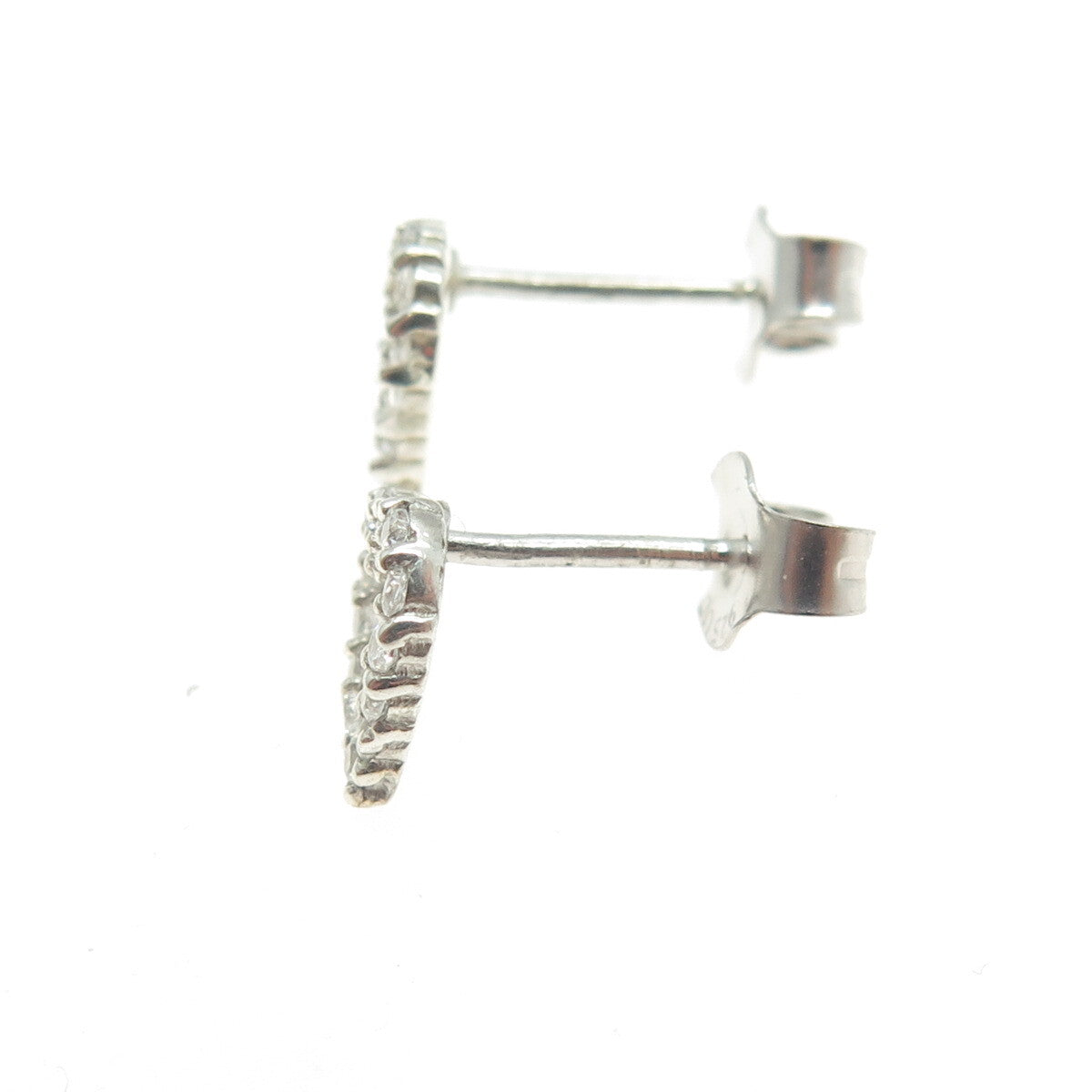 925 Sterling Silver Round-Cut Shaped C Z Open Heart Stud Earrings