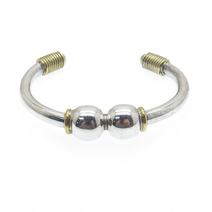 925 Sterling Silver 2-Tone Vintage Mexico Modernist Adjustable Bracelet 7.25"