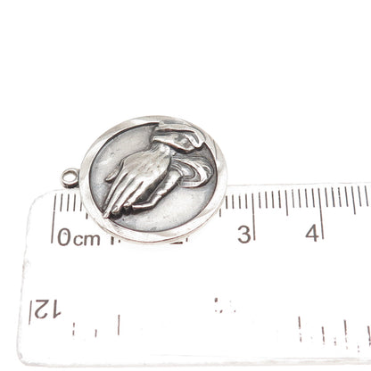 925 Sterling Silver Antique Art Deco Prayer Hands Oxidized Charm Pendant
