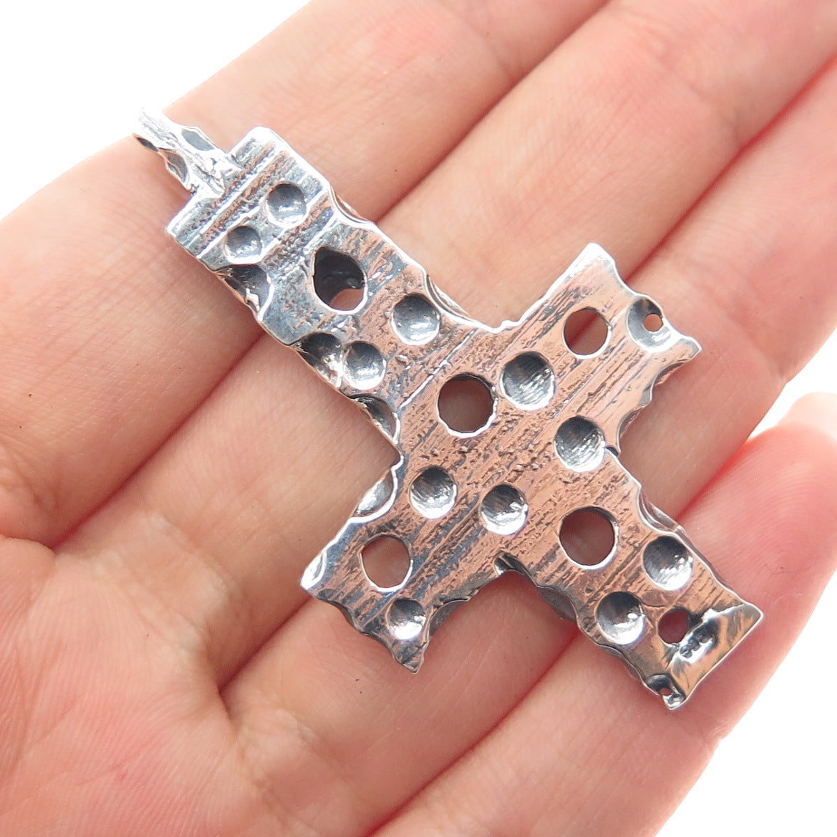 925 Sterling Silver Vintage Modernist Cross Oxidized Charm Pendant