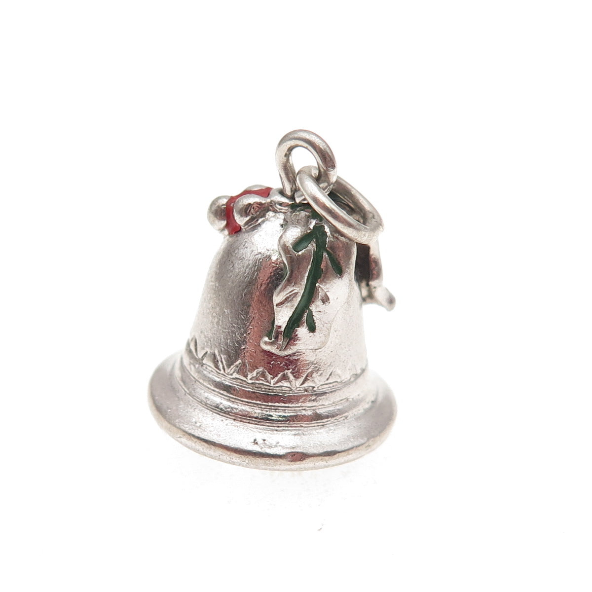 925 Sterling Silver Vintage Enamel Christmas Bell 3D Mini Charm Pendant