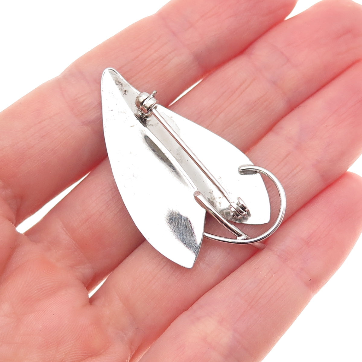 925 Sterling Silver Antique Art Deco Rhinestone Floral Leaf Pin Brooch