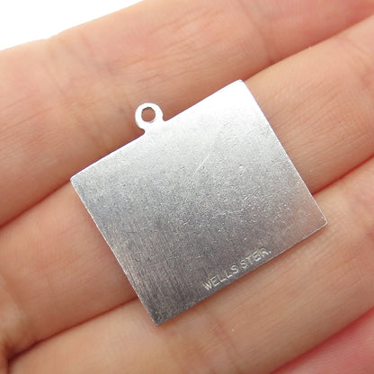 WELLS 925 Sterling Silver Vintage Stock Certificate Oxidized Mini Charm Pendant