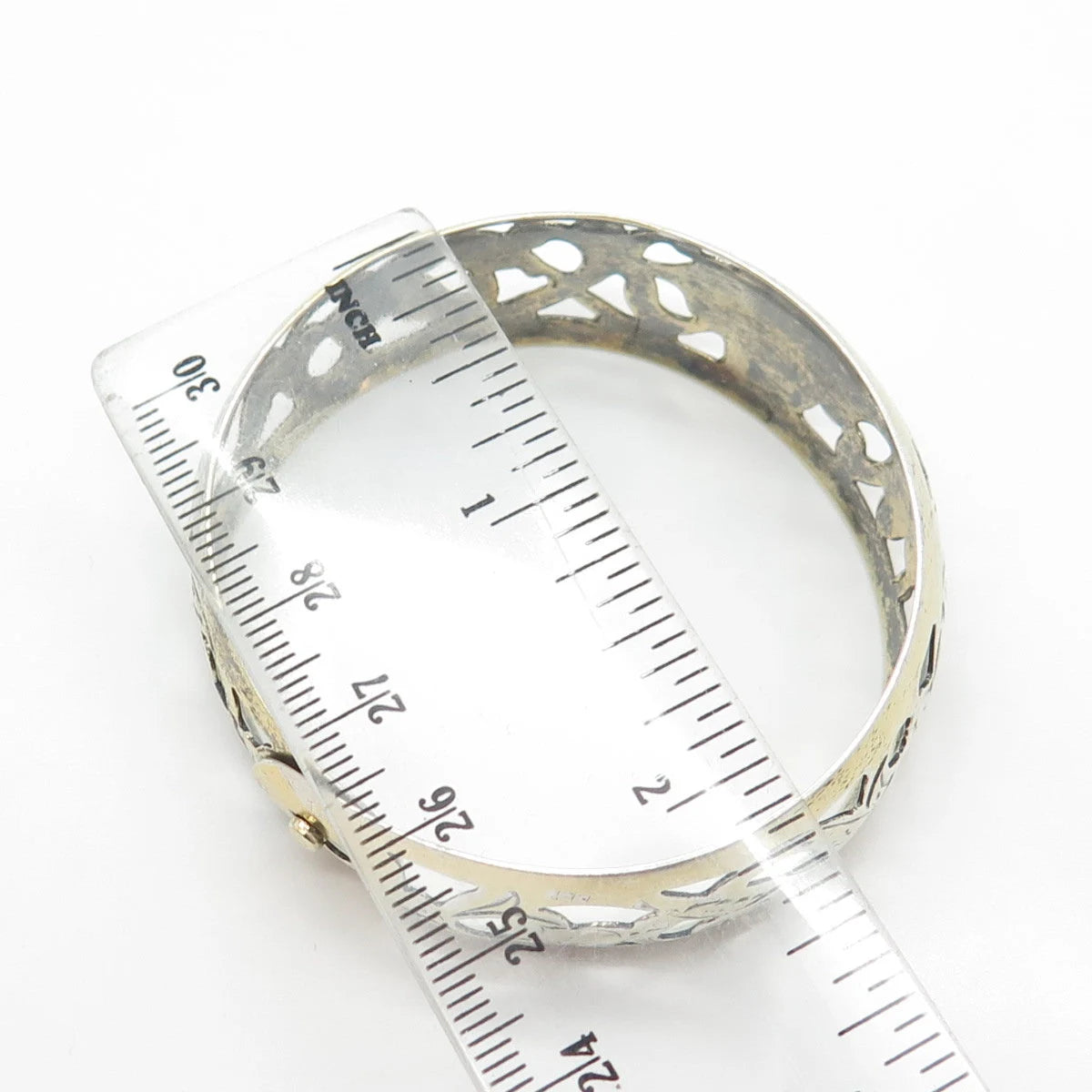 875 Silver 2-Tone Eastern Europe Vintage Floral Bangle Bracelet 6.5"