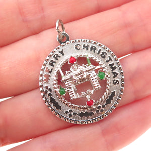 Mark Mercy 925 Sterling Silver Vintage Rhinestone Merry Christmas Charm Pendant