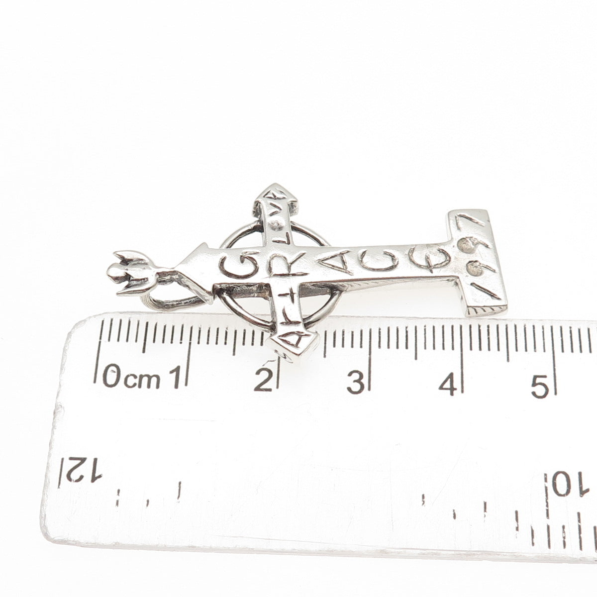 925 Sterling Silver Vintage 1997 Art Love Grace Cross Charm Pendant