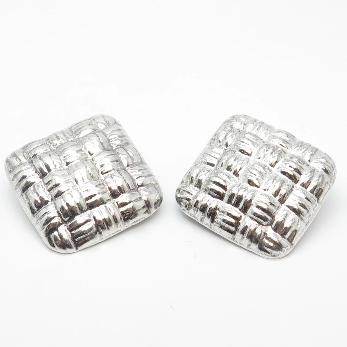 925 Sterling Silver Vintage Mexico Woven Rhombus Clip On Earrings