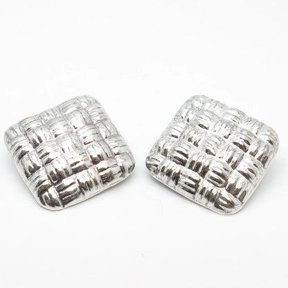 925 Sterling Silver Vintage Mexico Woven Rhombus Clip On Earrings