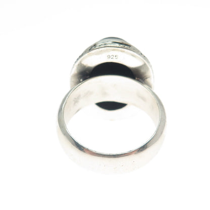 925 Sterling Silver Vintage Real Blue Sunstone Zig Zag Oxidized Ring Size 8.75