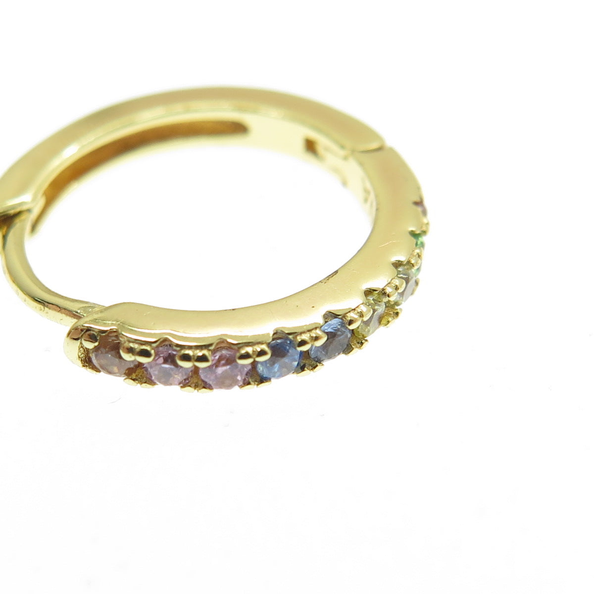 HAN 925 Sterling Silver Gold Plated Round-Cut Multi-Color C Z Hoop Earrings