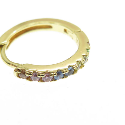 HAN 925 Sterling Silver Gold Plated Round-Cut Multi-Color C Z Hoop Earrings