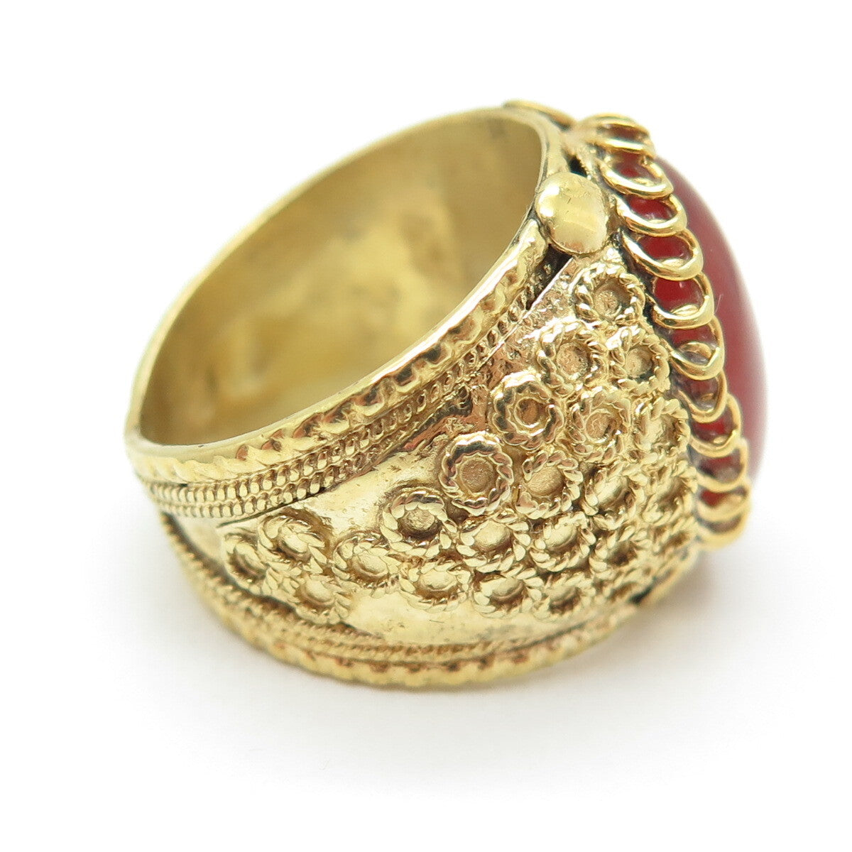 925 Sterling Silver Gold Plated Vintage Real Agate Circle Pattern Ring Size 5.25
